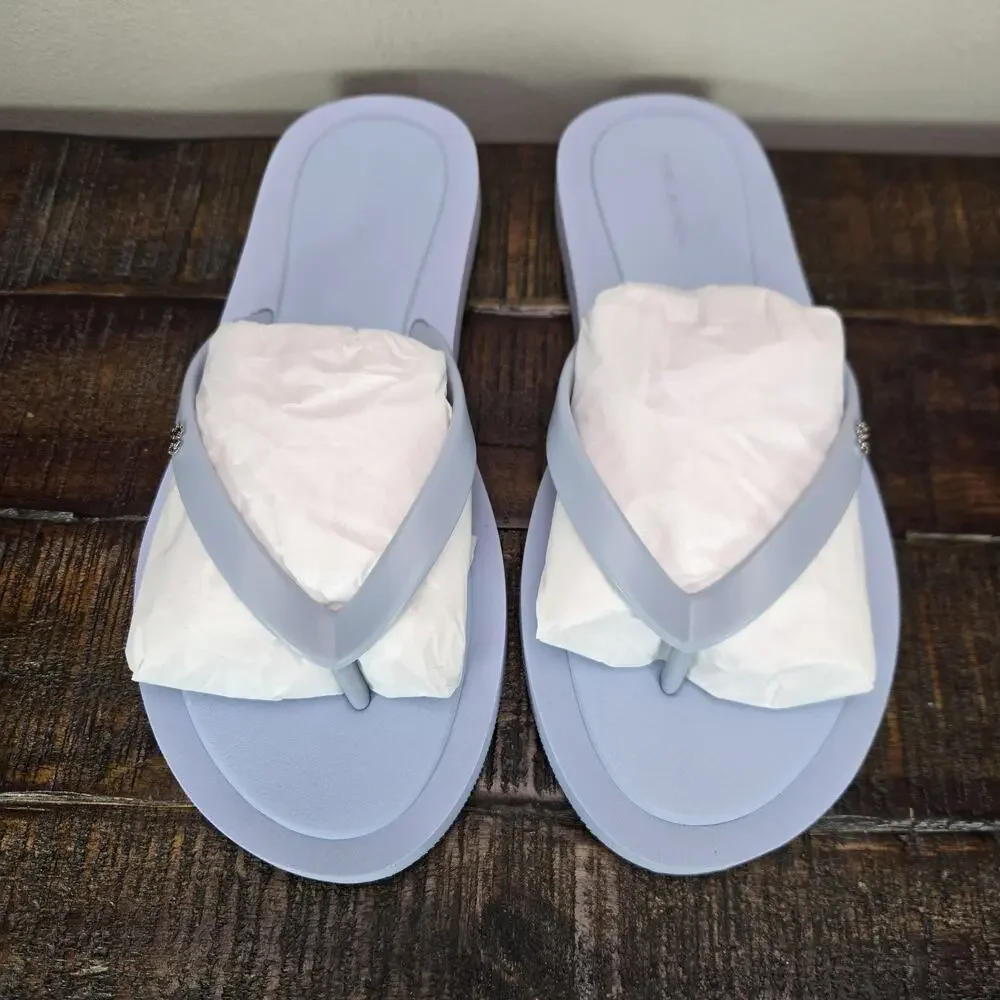 NEW Tory Burch Kira Padded Flip Flop TPU Womens Size 8 Aria Blue Silver Logo